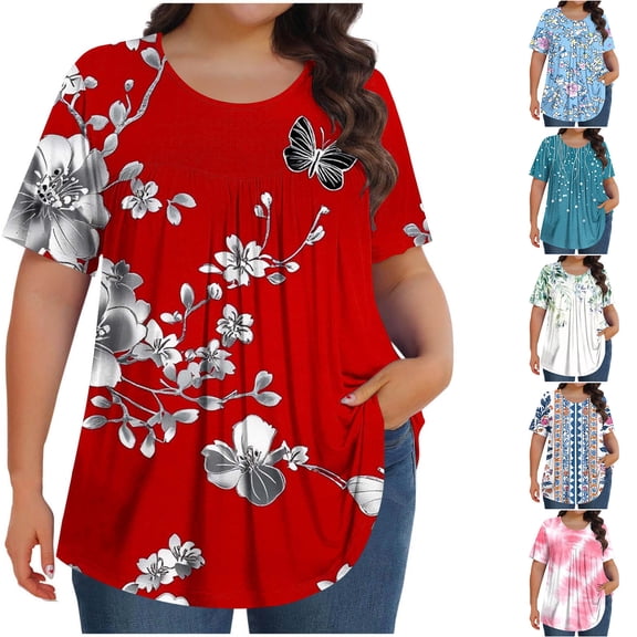 LIBRCLO Womens Plus Size Tops Shirts Crewneck Short Sleeve Blouse Loose Casual And Comfortable Tops