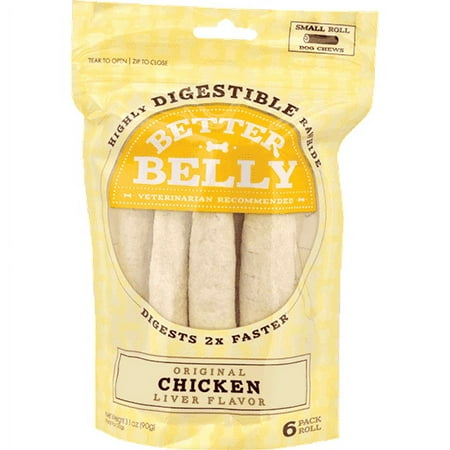 UPC: 0615650200320 | Better Belly Rawhide Chicken Liver Rolls – Small – 6 Count