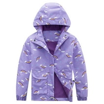 Hiheart Girls Hooded Rain Jacket Kids Waterproof Fleece Lined Raincoat Purple 8-9 Years