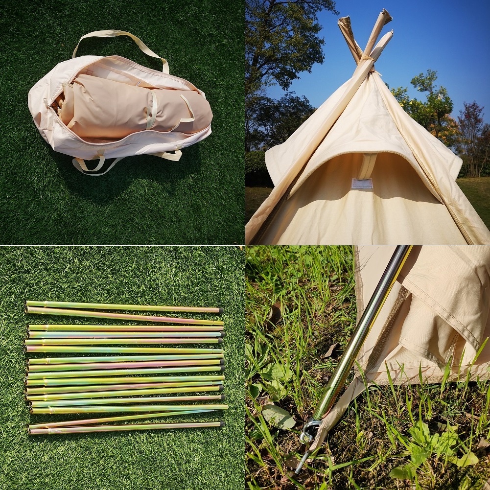Outdoor Cotton Canvas Adult Camping Indian Teepee Pyramid Tent for 2 Person