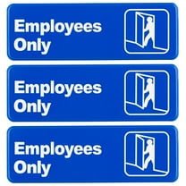 Excello Global Products Employees Only Sign: Easy to Mount Informative Plastic Sign with Symbols 9"x3", Pack of 3 (Blue) - EGP-HD-0186