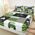 thumbnail image 3 of Manfei Harvester Excavator Bed Sheets,Geometric Waves Striped King Sheets,Green Patchwork Grid Sheet Set For Kids,Ultra Soft Home Decor,4-Piece, 3 of 7