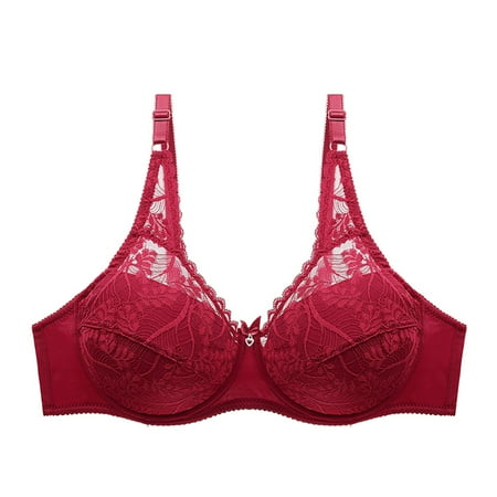 

YUEHAO underwear women y Women Lady Lace Gathered Bra Adjustable Pair Of Thin Cup Underwear Red 42