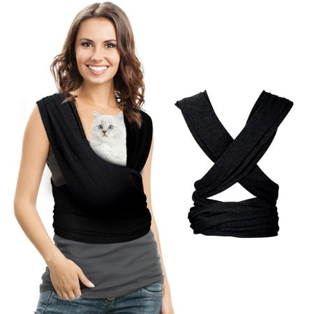 Clysee Cat Sling Carriers  Front Facing Dog Sling  Cat Wrap Carrier Chest  Hands Free  Size Adjustable  Soft Cotton  Swaddle Bag for Outdoor(Black) C43