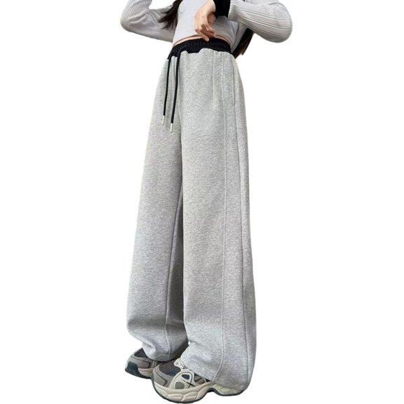 THJRPQJFD Girls Sweatpants Wide Leg High Waist Baggy Sweat Pants Contrast-Waist Track Pants Oversized Sports Joggers with Pockets Preppy Open Bottom
