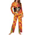 thumbnail image 4 of DISNIMO Women's 2 Piece Lounge Sets Cat Maple Leaf Printed Soft Button Down Pajama Set with Pockets Long Sleeve Sleepwear with Long Pajama Pants, M, 4 of 7