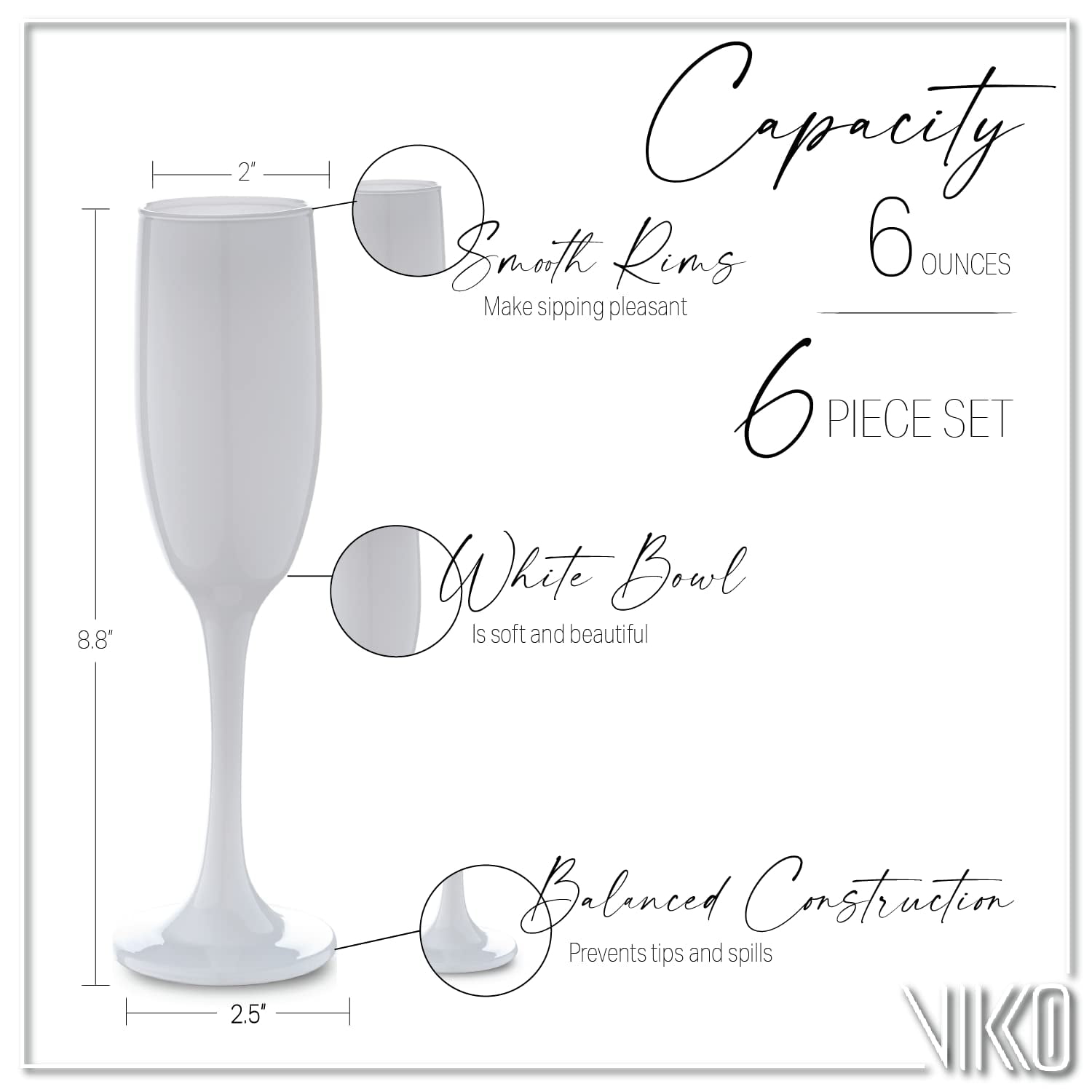 Vikko Dcor Black Champagne Flutes: 6 Ounce Capacity Perfect for