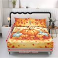 thumbnail image 5 of Glofpot 3 Piece Fitted Sheet Bed Set Matching Pillow Covers For Guest Room Golden Background Maple Leaf Multicolor Pumpkin Fall Harvest Print, 5 of 8