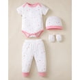 thumbnail image 2 of KIMI BEAR Newborn Baby Girls Layette Essentials Set 6-9 Months Summer Clothes 4 Packs Short Sleeves Romper Tops Pants Sets with Hats and Mittens 16pcs Girl Gifts Pink, 2 of 9