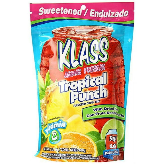Klass Tropical Punch Flavored Drink Mix with Dried Fruit 14.1 oz (Pack of 36)