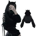 thumbnail image 2 of Sofullue Womens Cute for Cat Ears Long Sleeve Hoodies Hollow Out Cold Shoulder Lace-Up Loose Crop Top Harajuku Graphic Kawaii Drawstring Sweatshirt, 2 of 13