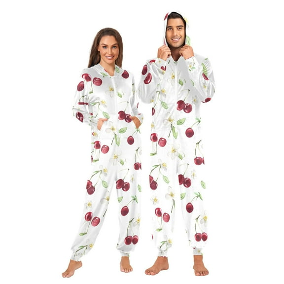 joogoo Cherry Gardenia Floral Unisex Adults Onesies Pajamas Jumpsuits L