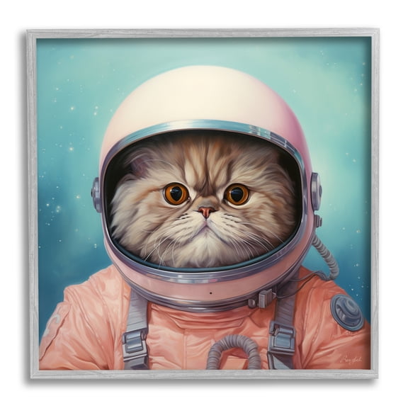 Stupell Industries Astronaut Cat in Space Animals & Insects Painting Gray Framed Art Print Wall Art, 24 x 24