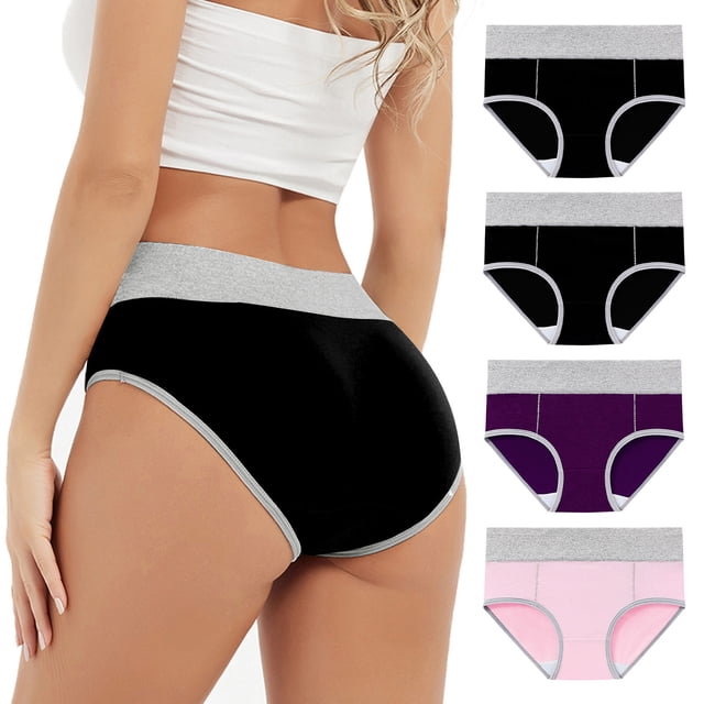 Posijego M-5XL Underwear for Women 4 Pack High Waist Briefs Full Coverage Breathable Soft Stretch Panties