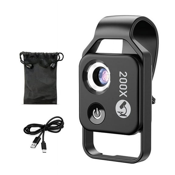 200X Magnification Microscope Lens with CPL Mobile LED Light Micro-Pocket Macro Lens for Ios Android All Smartphones B