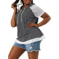 thumbnail image 6 of Agnes Orinda Women's Plus Size Short Sleeves Color Block Sport Activewear Drawstring Hoodie Top, 6 of 7