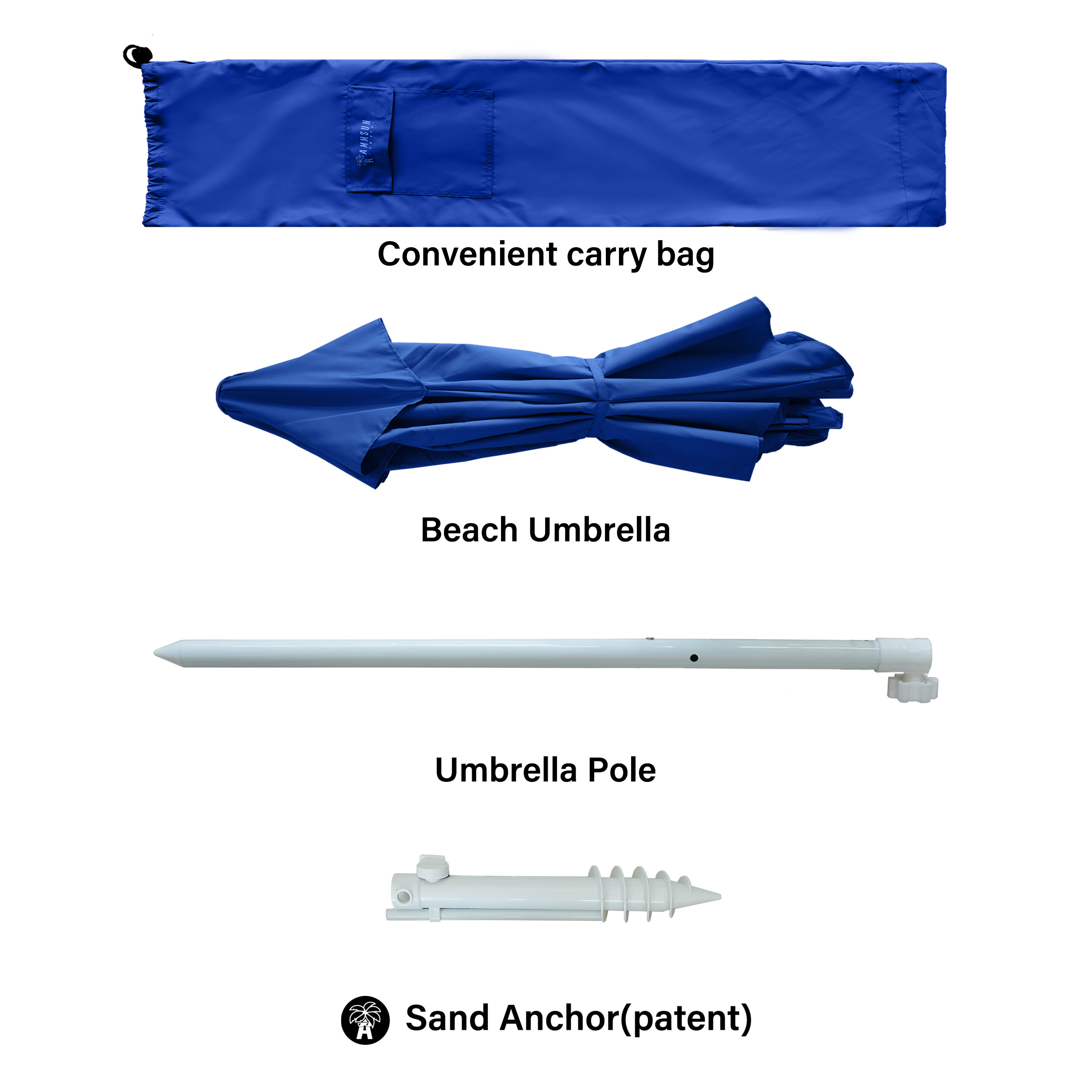 AMMSUN 8ft Commercial Heavy Duty Beach Umbrella with Sand Anchor UPF50+ Without Tilt,Blue