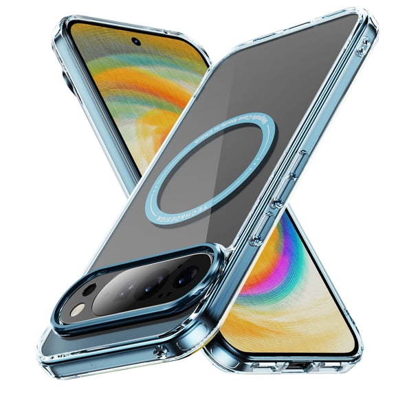 Magnetic Case For Google Pixel 10A, [Anti-Yellowing] Crystal Clear Case Compatible with MagSafe, Slim Hard PC Back Soft TPU Bumper Protective Phone Cover For Google Pixel 10A,Blue