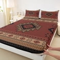 thumbnail image 3 of jejeloiu Ancient Bohemian Aztec Queen Sheet Sets,Boho Exotic Style Flat Sheet,Red Brown Queen Fitted Sheet For Men Women,Breathable Home Decor,4-Piece, 3 of 7