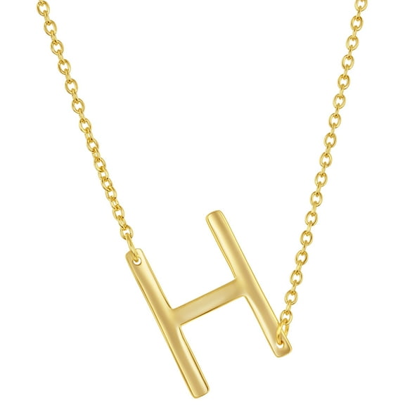 iJewelry2 Gold-plated Sterling Silver Sideways Letter H Initial Pendant Chain Necklace 18''