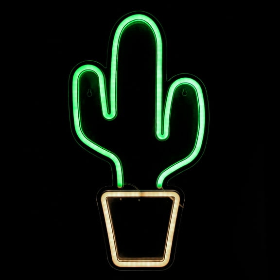 18.5" Neon Style LED Lighted Green Cactus Window Silhouette Sign