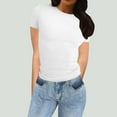 thumbnail image 2 of Ruyang Casual T Shirt for Women, Women's Basic Tops Solid Color Short Sleeve Crewneck Shirt Slim Fit T-Shirt Streetwear, 2 of 5