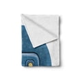 thumbnail image 2 of RV Soft Flannel Fleece Blanket, Cartoon Trailer at Night Tranquil Starry Sky Background Doodle Happy Camping Theme, Cozy Plush for Indoor and Outdoor Use, 60" x 80", Blue and White, by Ambesonne, 2 of 6