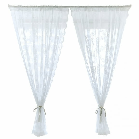 AUQ White Lace Sheer Curtains Window Drapes for Bedroom Living Room Rod Pocket Retro Style Vintage to Light Filtering Airy Lace Curtains 1 Panel,30X48"