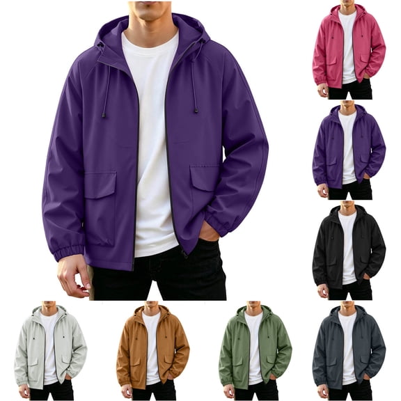Abomasnow Mens Lightweight Rain Jacket Full Zip Long Sleeve Hooded Outdoor Windbreaker Jackets Water Resistant Softshell Coat for Hiking Running Travel S-4XL