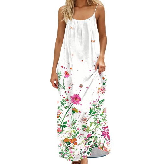 YuXingFu Maxi Crew Neck Sleeveless Plus Size Women's Dress A Line Dresses for Women Oversize Long Casual Summer White S