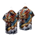 thumbnail image 6 of COSFO Dragon Button Down Shirt Men Blue Short Sleeve Collared Casual Tops Regular Graphic Tees, 6 of 7