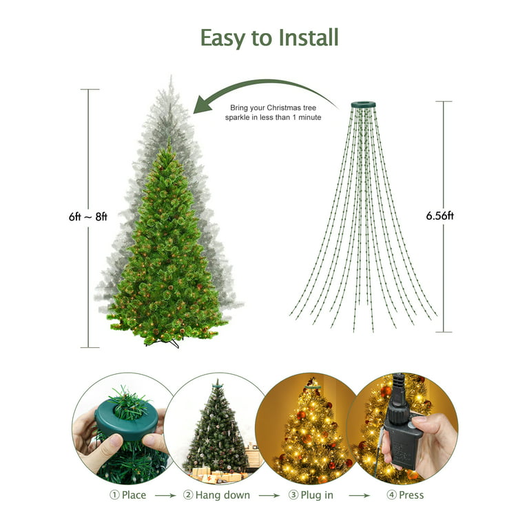 GYLEFY Christmas String Lights Outdoor 6.56ft x16 Lines 400LED Christmas Tree with Ring Waterfall with 8 Modes Timer Waterproof Xmas Tree Fairy Lights