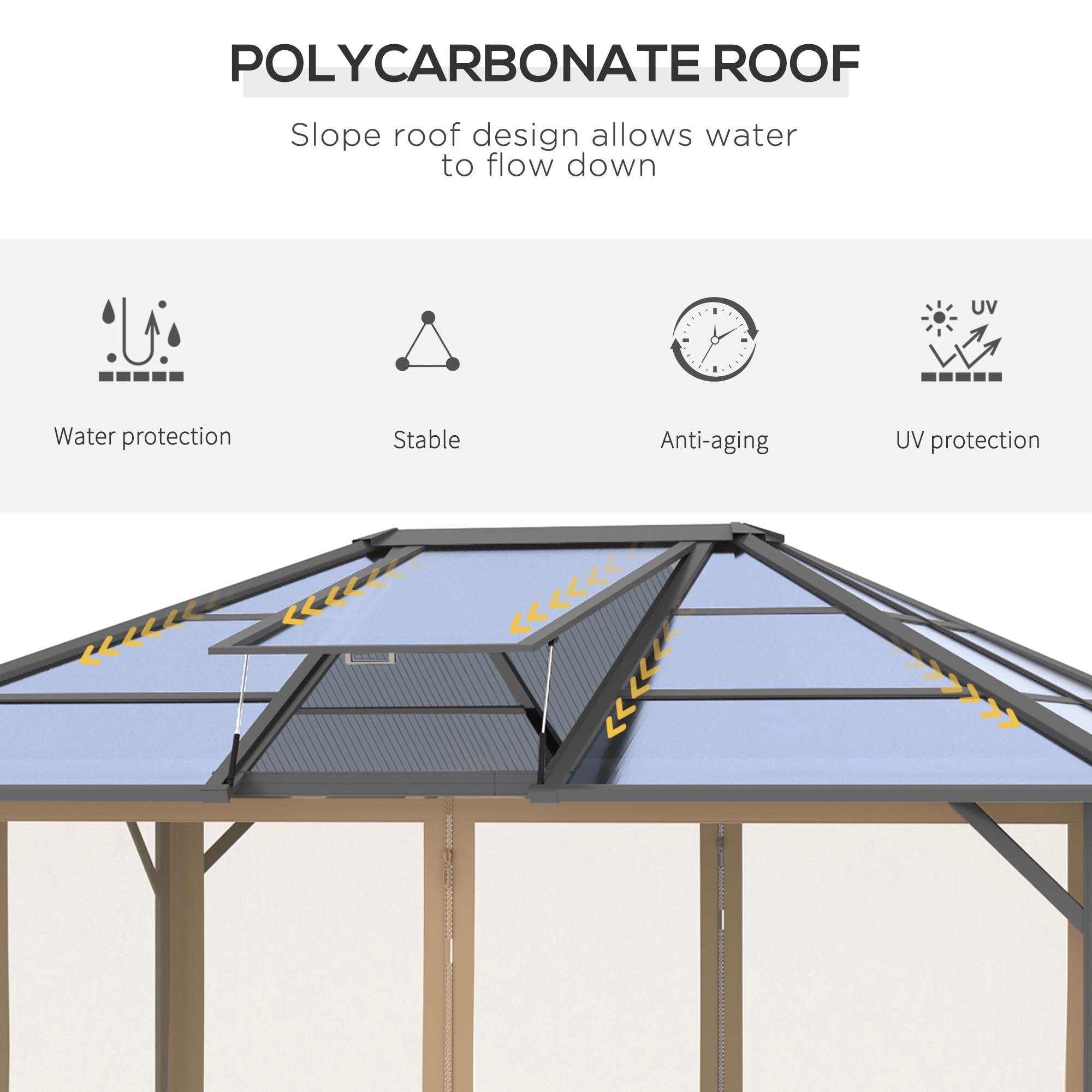 Outsunny 10’ x 12’ Hardtop Gazebo, Aluminum Frame with Netting