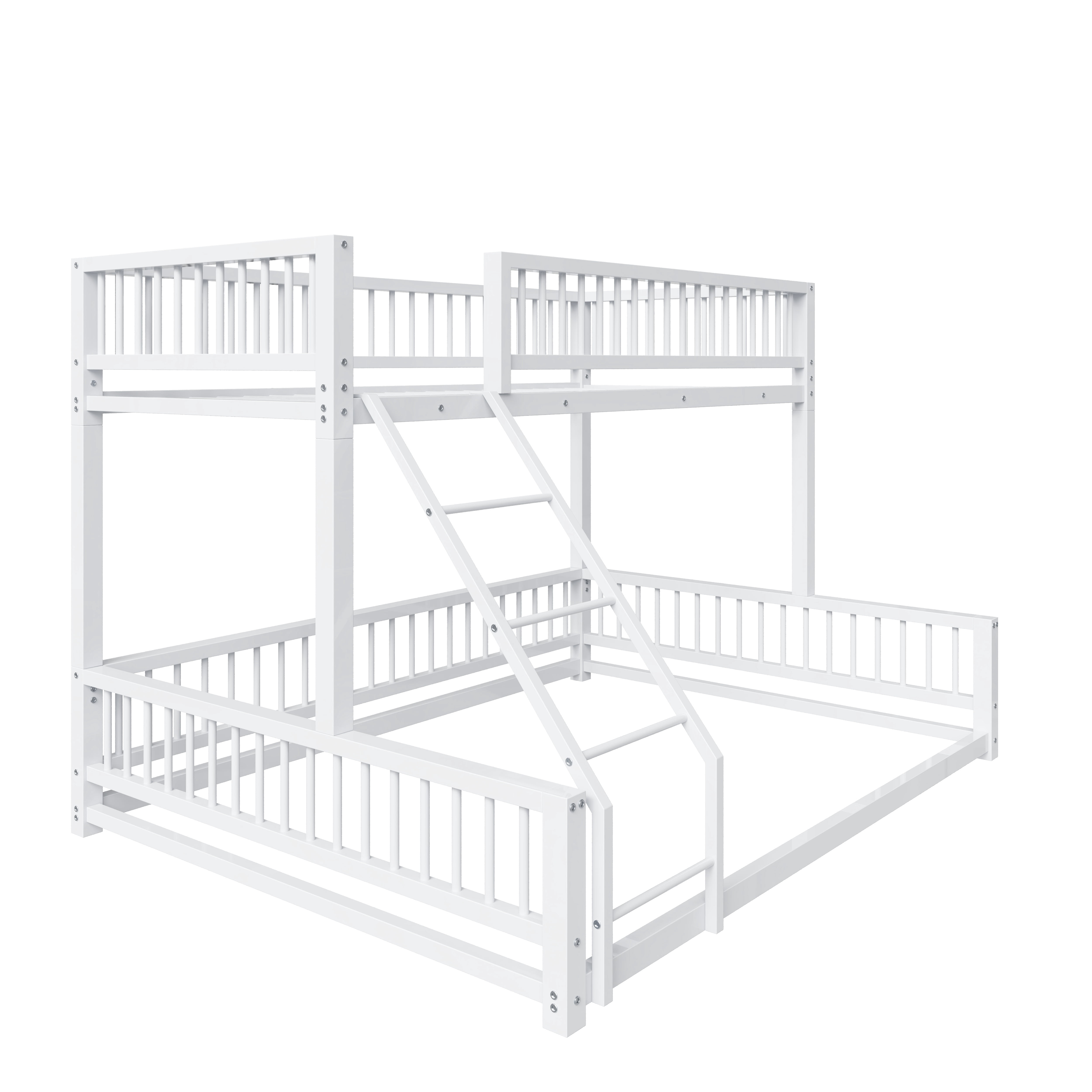 Euroco Metal Twin XL over Queen Bunk Bed, Convertible Floor Bed with Ladder and Guardrails, White