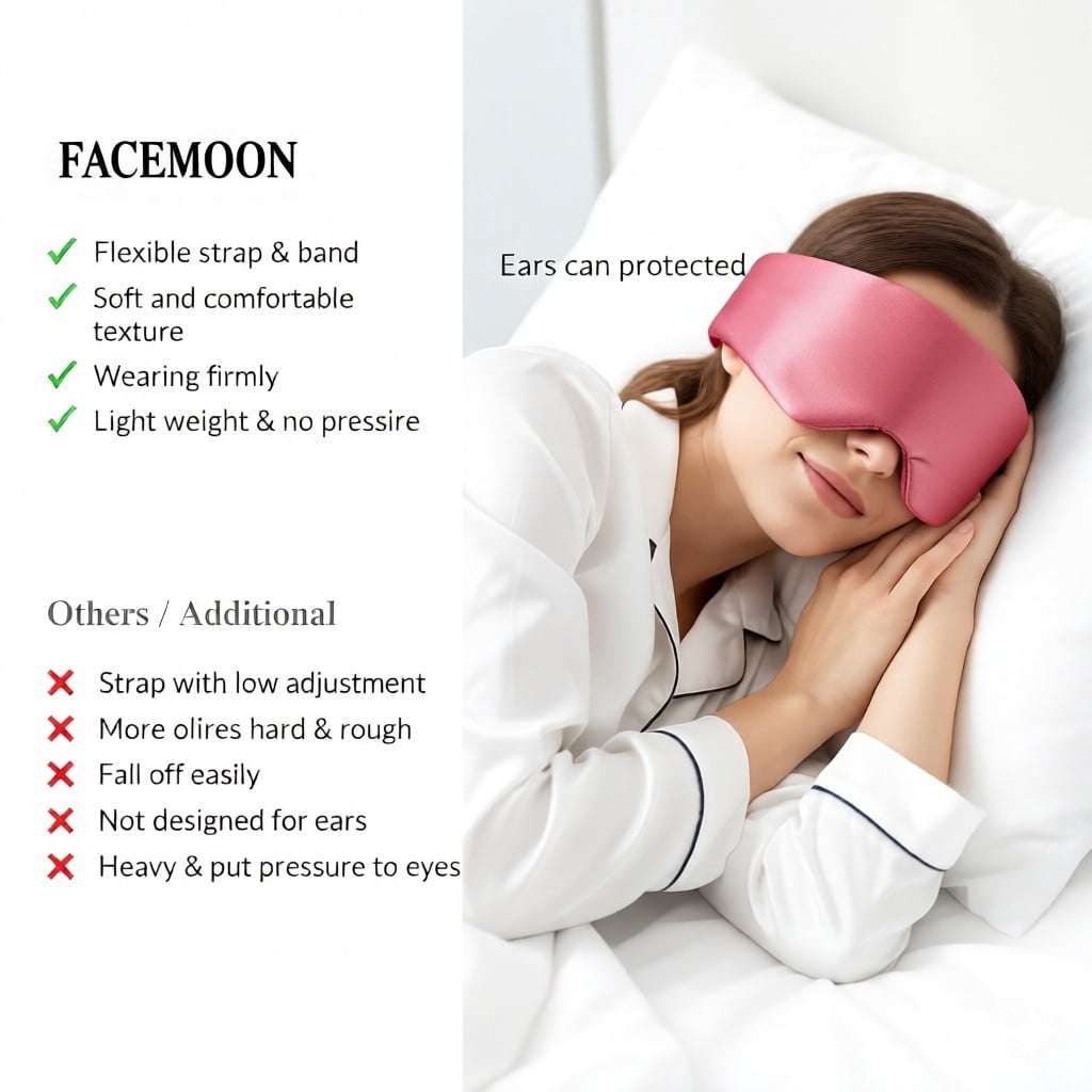 FACEMOON Silk Sleep Mask for Women and Men, Blackout, Eye Care, Travel
