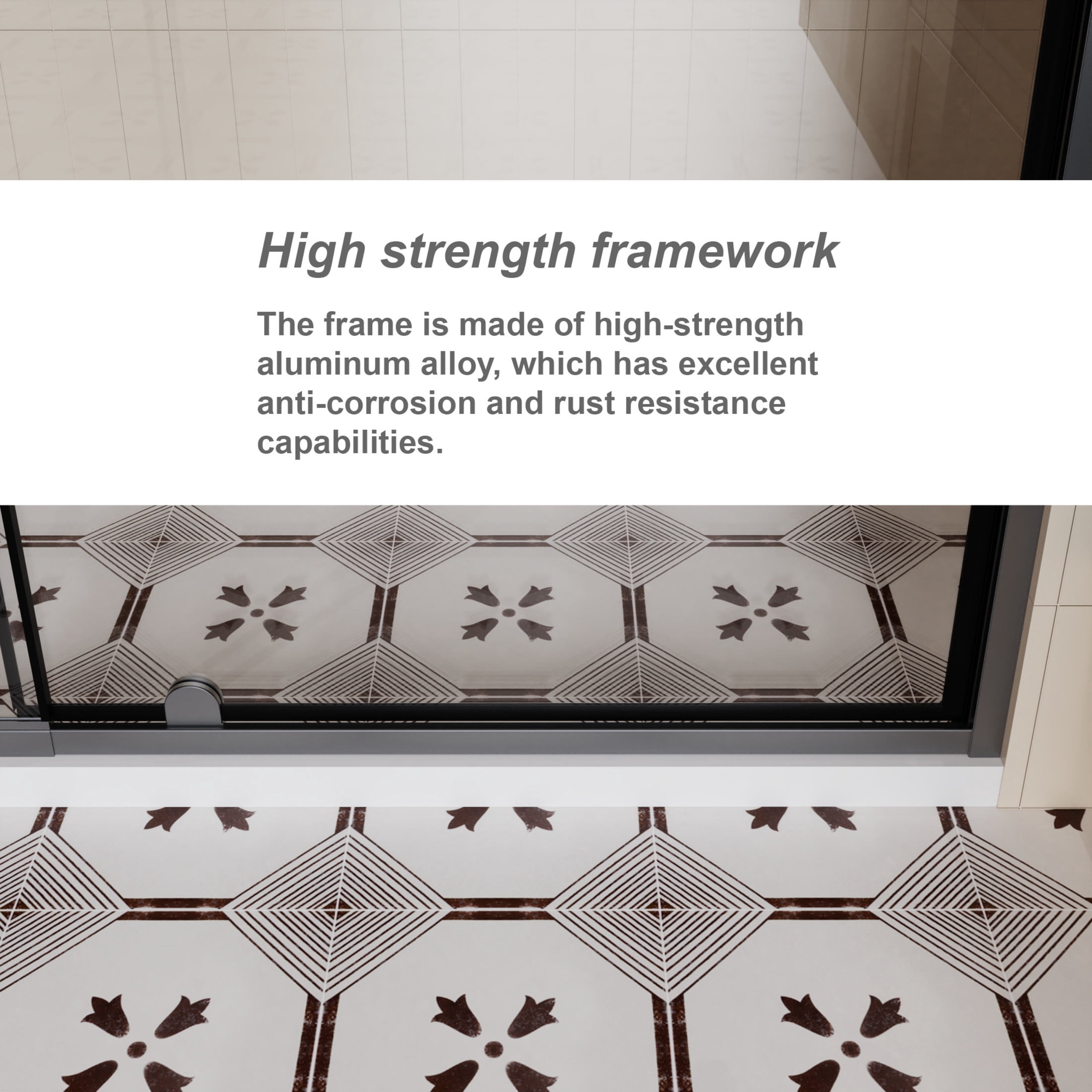 Noble House 60" x 72" Pivot Shower Door, Thick Clear Tempered Glass Swing Door with Stainless Steel Handle, Matt Black