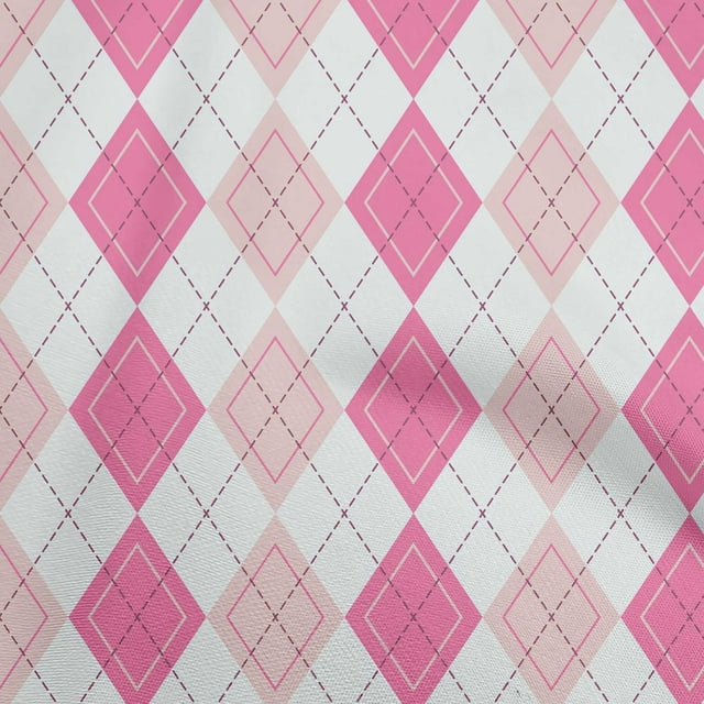 oneOone Polyester Spandex Pink Fabric Argyle Craft Projects Decor Fabric Printed By The Yard 56 Inch Wide