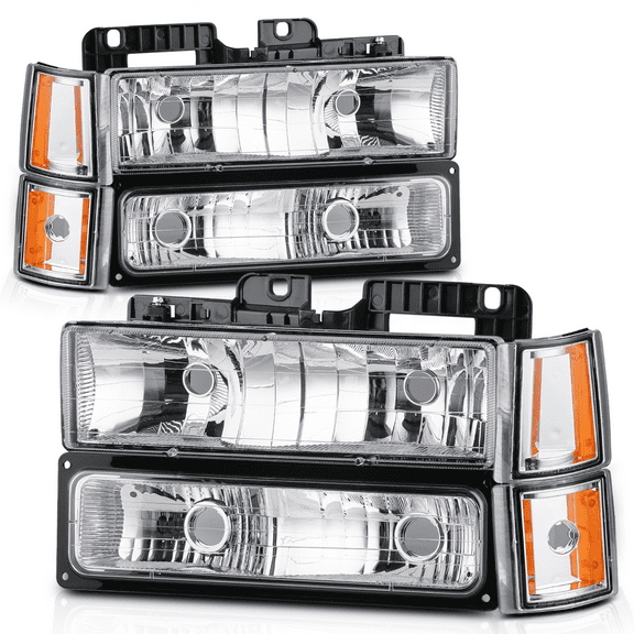 M-AUTO 8 Piece Headlights Assembly for 1994-1999 GMC C1500/K1500 Yukon, 1994-1999 GMC C1500/C2500/K1500/K2500 Suburban, 1994-2000 GMC C2500/C3500/K2500/K3500