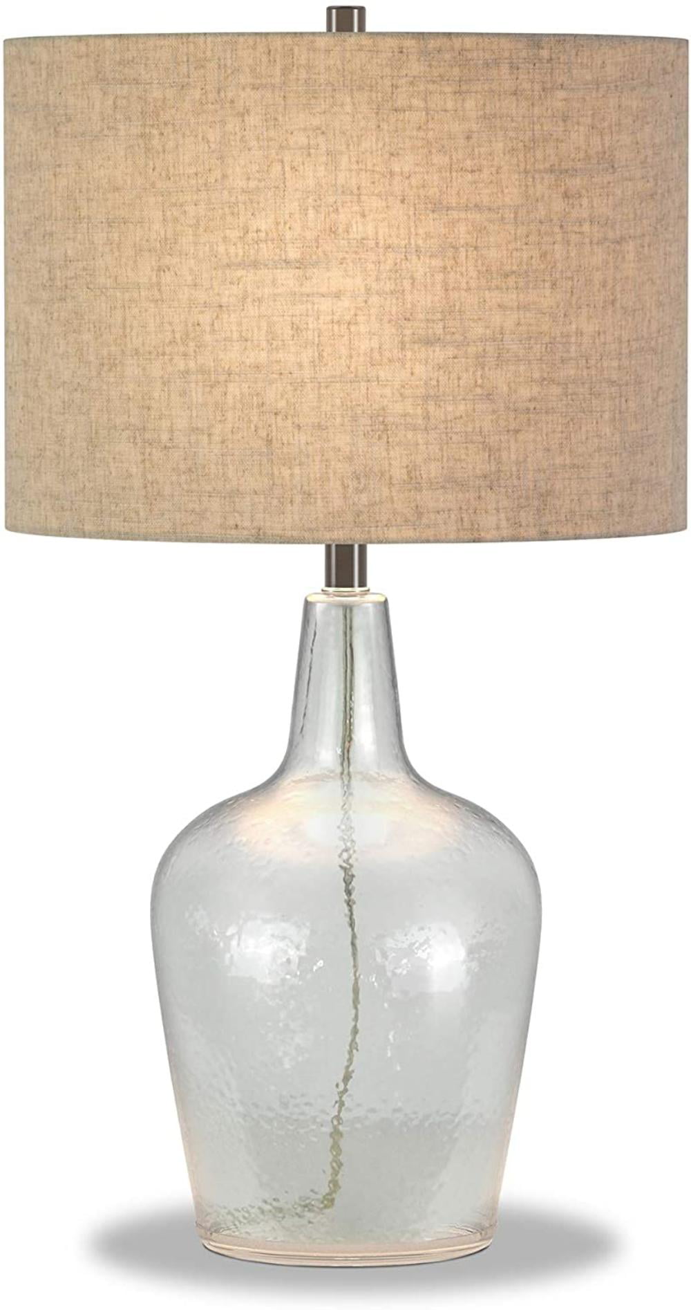Henn&Hart Traditional Clear Glass Table Lamp with Fabric Shade in Blackened Bronze