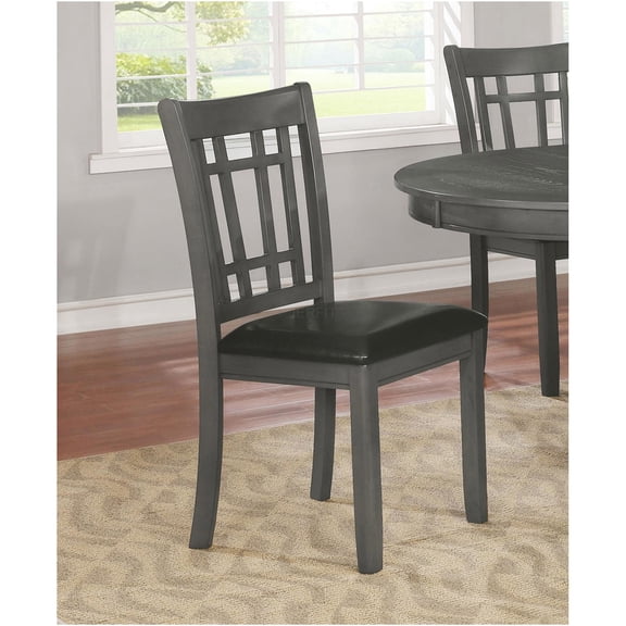 JERFIT 2-Pack Transitional Dining Chairs with Lattice Back, Grey Wood Finish and Black Faux Leather Upholstered Seat