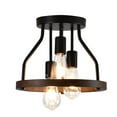 thumbnail image 2 of Industrial Flush Mount Light, 12.6" Width 3-Light Wood Metal Farmhouse Chandelier Ceiling Light Fixture for Kitchen, Foyer, Laundry, 2 of 7