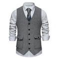 thumbnail image 2 of IROINNID Formal Suit Vest for Men Retro Single-breasted Versatile Waistcoat with Pocket Business Vest,Gray, 2 of 9