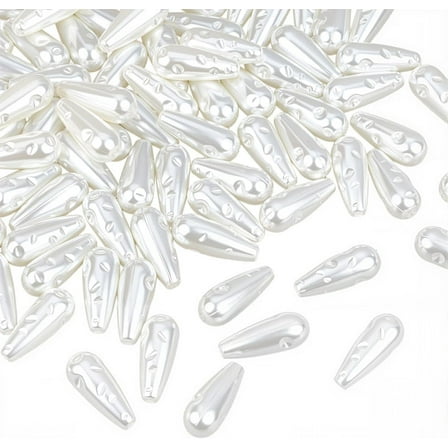 1 Box 100PCS White Plastic Teardrop Shaped Pearls Beads with Hole Water Drop Spacer Imitation Summer Artificial Loose Pearl Bead for Jewelry Making Bracelet Earrings DIY Craft Supply