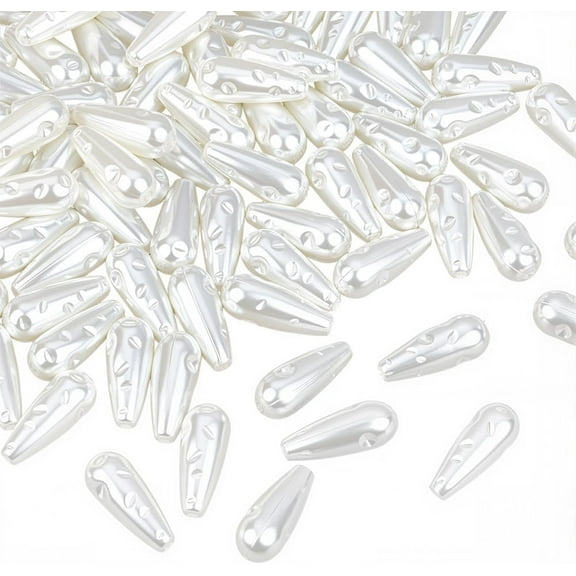1 Box 100PCS White Plastic Teardrop Shaped Pearls Beads with Hole Water Drop Spacer Imitation Summer Artificial Loose Pearl Bead for Jewelry Making Bracelet Earrings DIY Craft Supply
