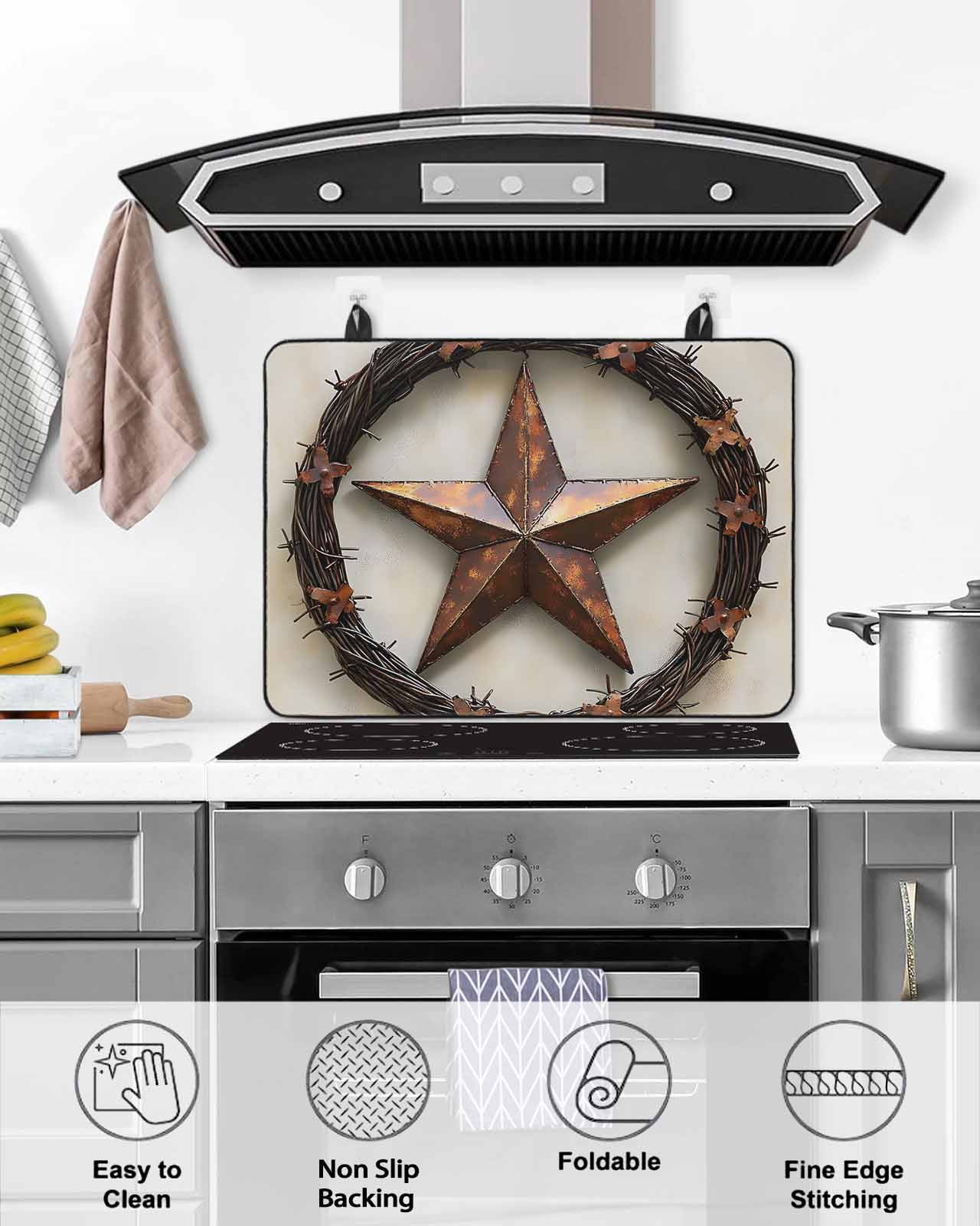 nqOlkjepod Large Induction Cooktop Protector Mat 24"x21", Western Star Brown Stove Top Covers for Electric Stove, Country Farmhouse Retro Texture Stove Burner Cover Mats, Glass Top Stove Cover