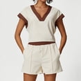 thumbnail image 2 of Camisetas de Mujer de Corta con Cuello en V y Contraste de Color, Deportivas Holgadas de Verano, Blancas, Talla M, 2 of 7