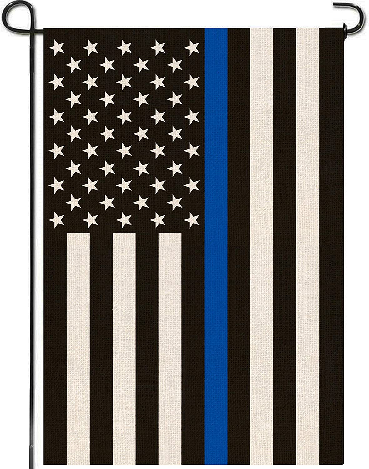 New Thin Blue Line Garden Flag, Double Sided 12.5 x 18 Inch, Support