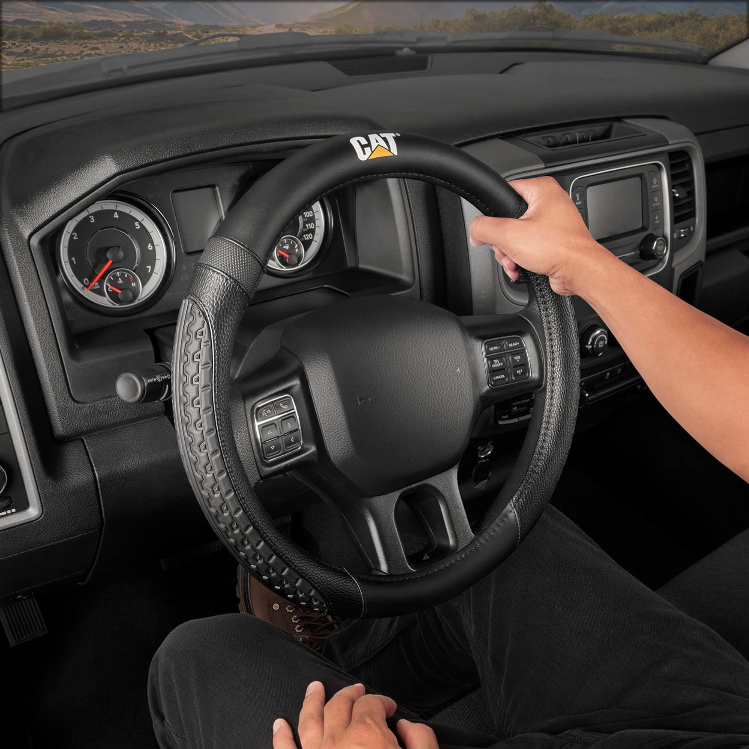 New Caterpillar 18 In Freightliner Caterpillar Leatherette Simi Truck Steering Wheel Cover Air Freshener