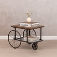 thumbnail image 5 of Vintiquewise Industrial Wagon Style Coffee Table with Rustic Wood Top Large Spoke Rolling Wheels Mesh Shelf Functional End Table and Magazine Holder for Living Room Lounge Office Den or Home Bar, 5 of 7