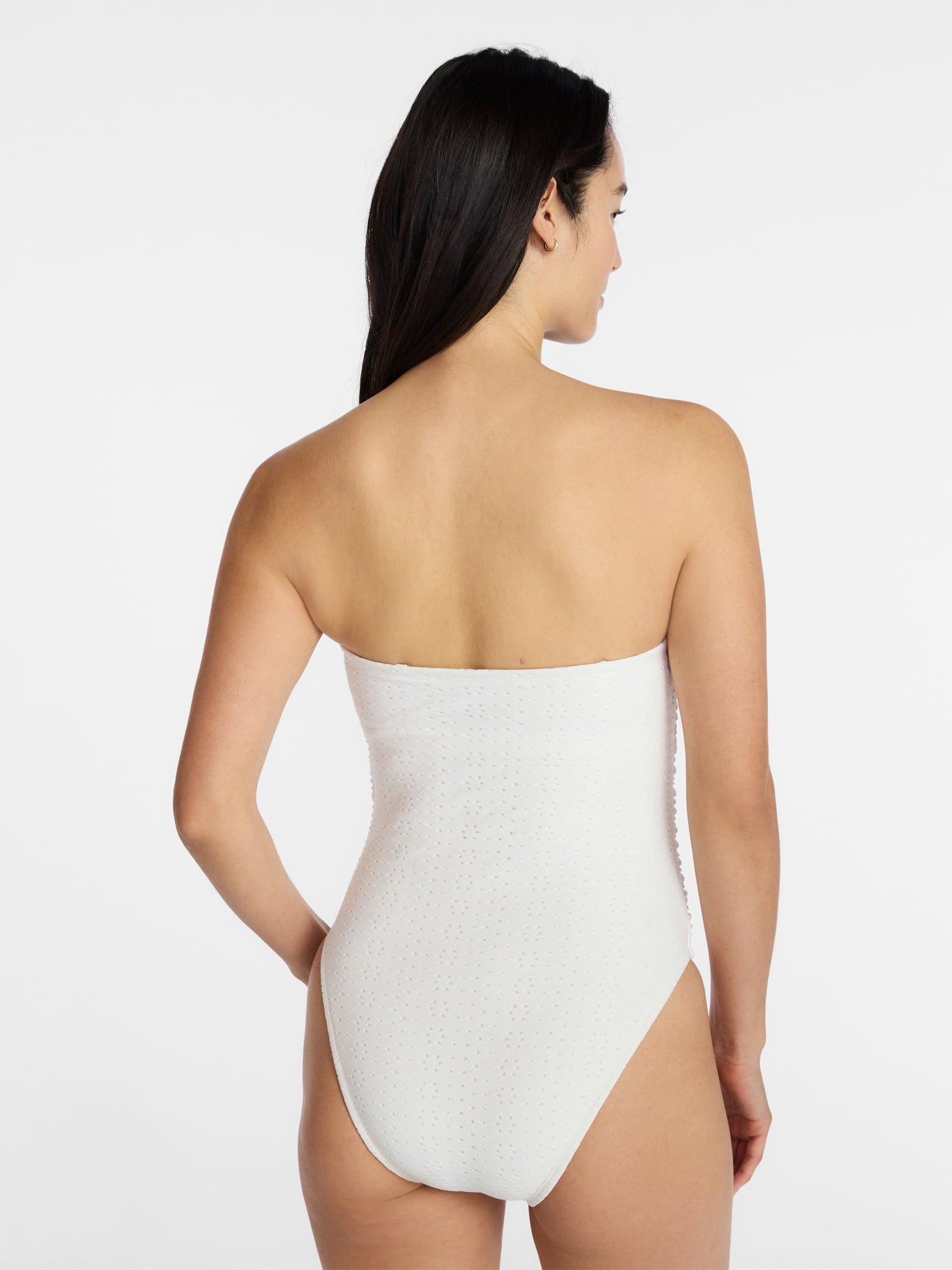 Time and Tru Women's and Women's Plus Eyelet Bandeau One Piece Swimsuit with Side Shirring, Sizes XS-3X